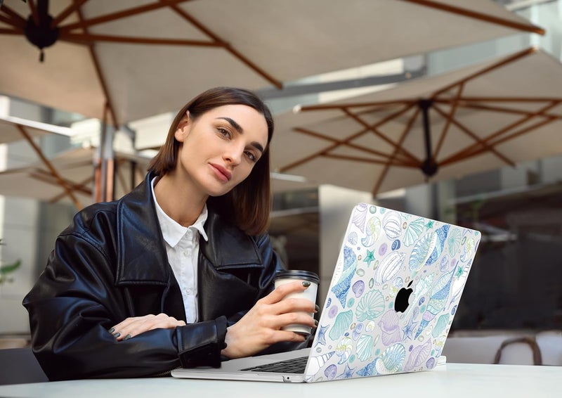 DONGKE Compatible with M4 MacBook Air 15 inch Case 2025-2023 A3241 A3114 A2941 M3 M2 Retina Display Touch ID, Plastic Hard Case & Keyboard Skin for MacBook Air 15" - Sea Shells - Image 3